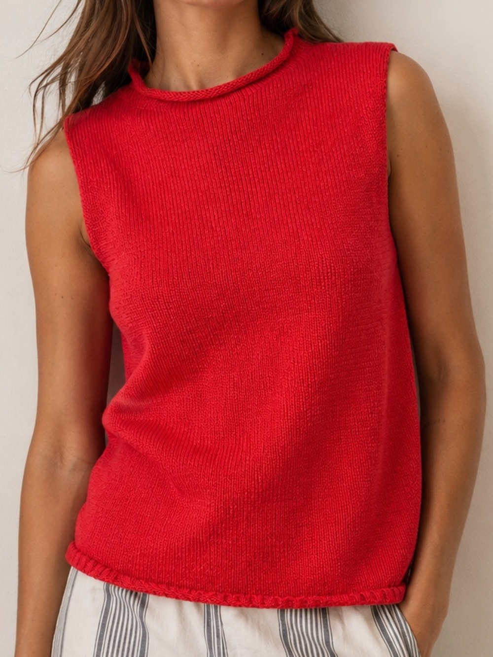 Vintage Y2K Pursuits Ltd Red Sleeveless Roll Neck Cotton Sweater Top
